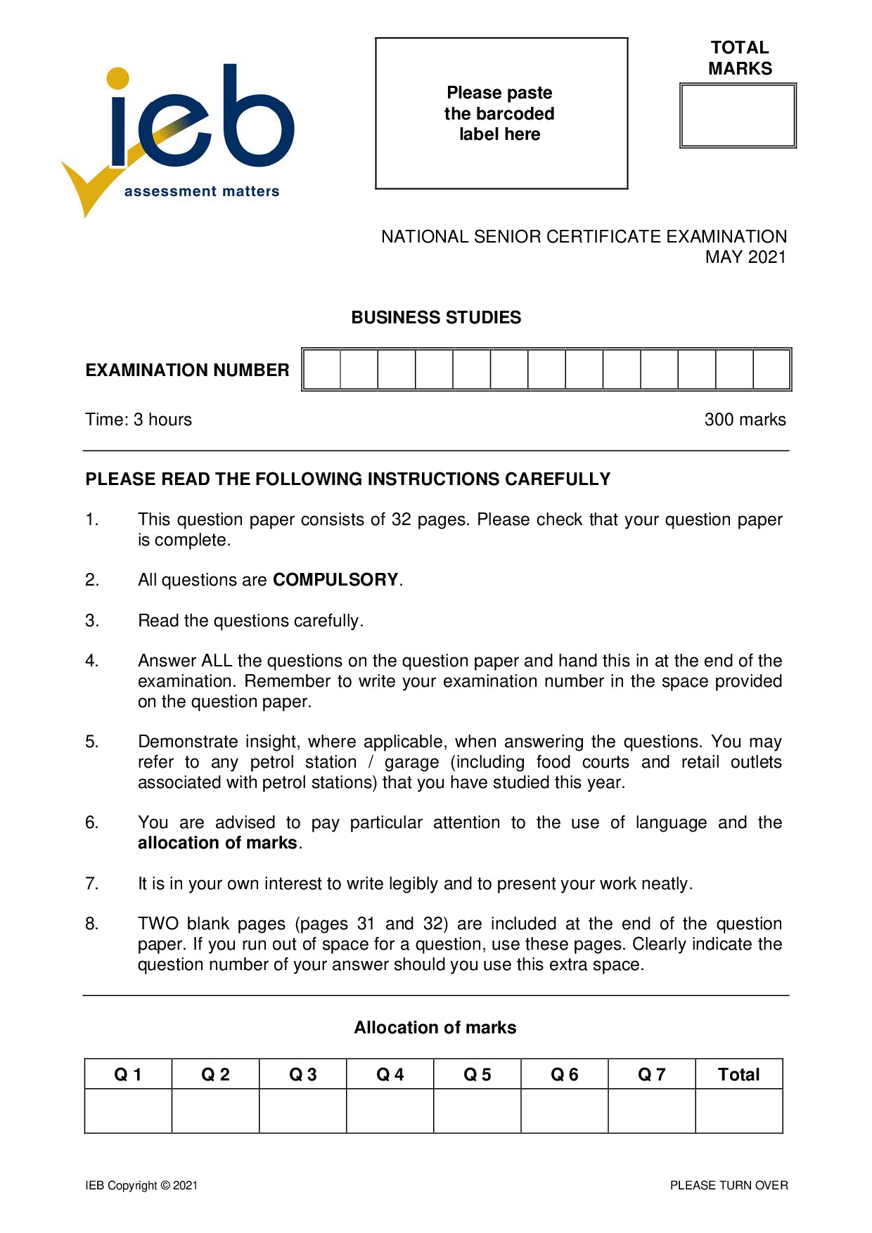 Preview of Business Studies May 2021 Gr12