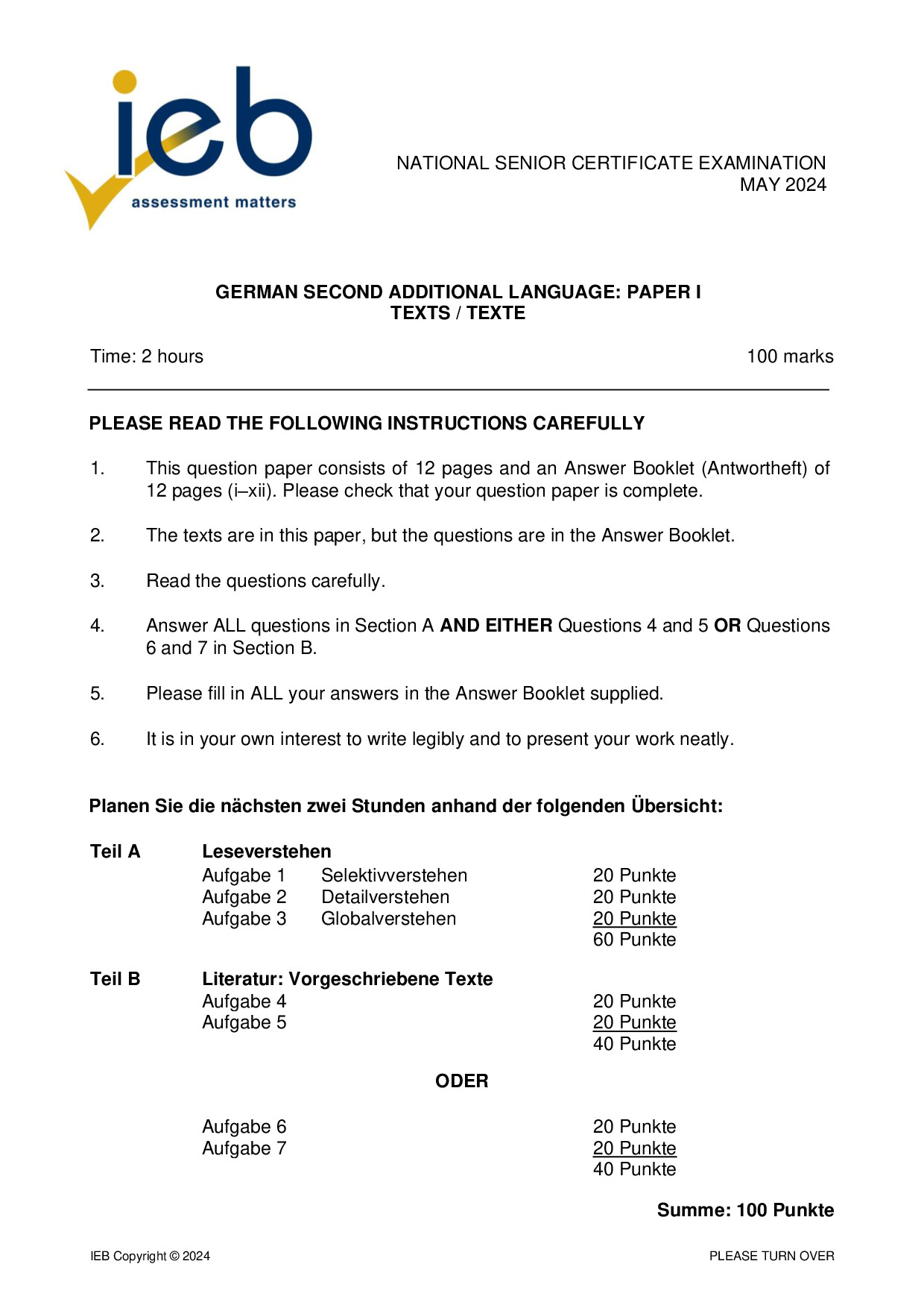Preview of NSC German SAL P1 May 2024 Gr12