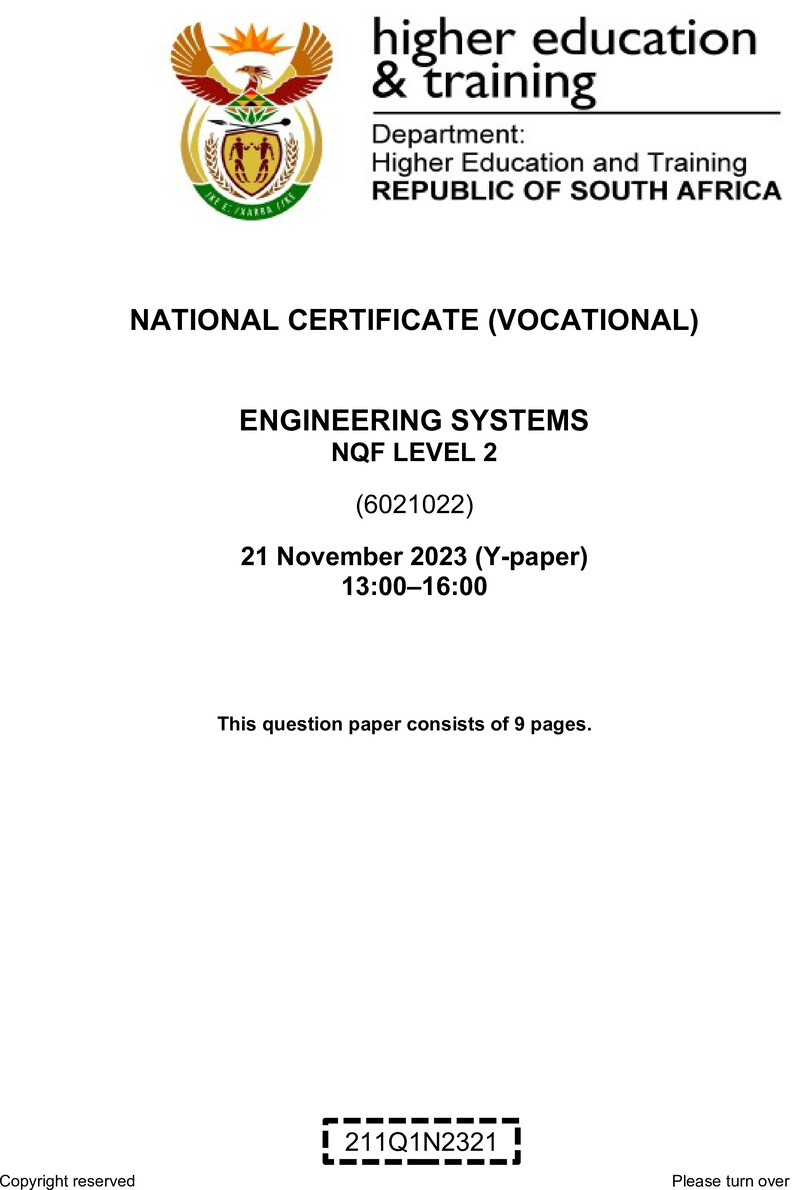 Nc1150 Engineering Systems L2 Nov QP 2023 Van Zyl E