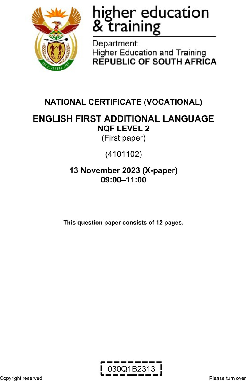 Nc1170 English First Additional Language L2 P1 Nov QP 2023 Signed Off
