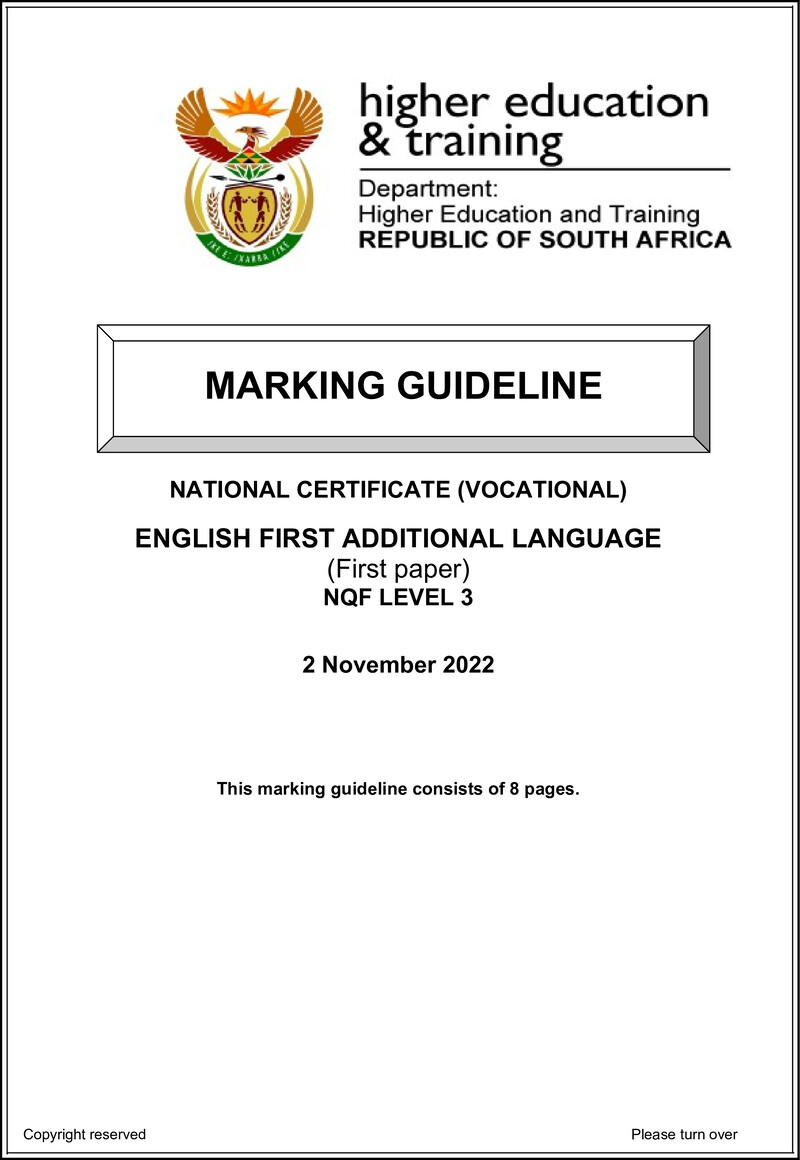 Nc1190 English First Additional Language L3 P1 Nov Memo 2022 Signed Off