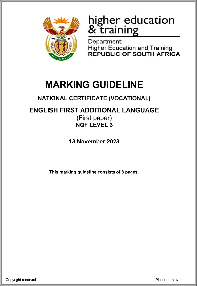 Nc1190 English First Additional Language L3 P1 Nov Memo 2023 Signed Off