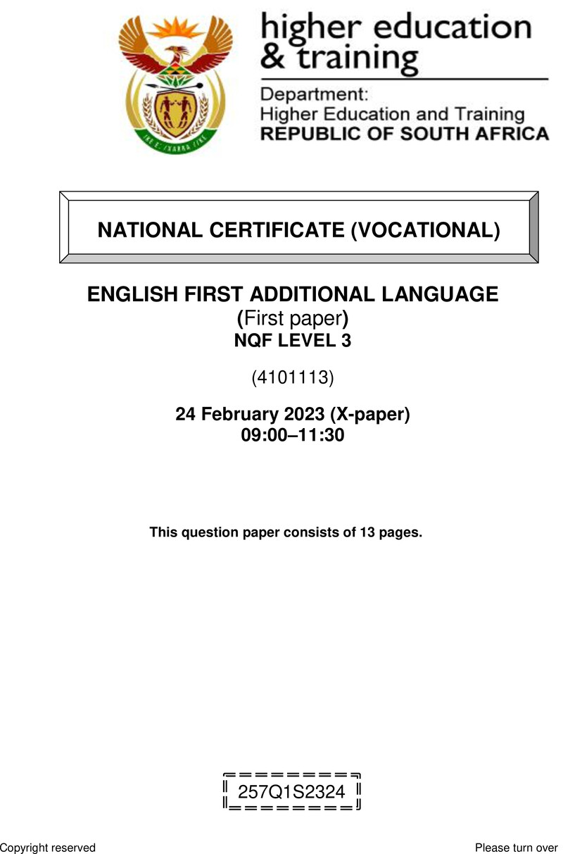 Nc1190 English First Additional Language L3 P1 QP Feb 2023 Signed Off