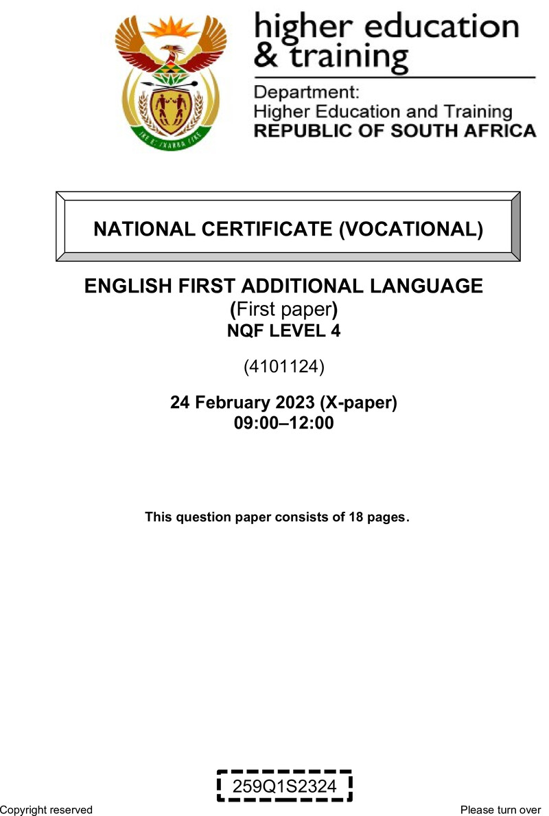 Nc1210 English First Additional Language L4 P1 QP Feb 2023 Signed Off