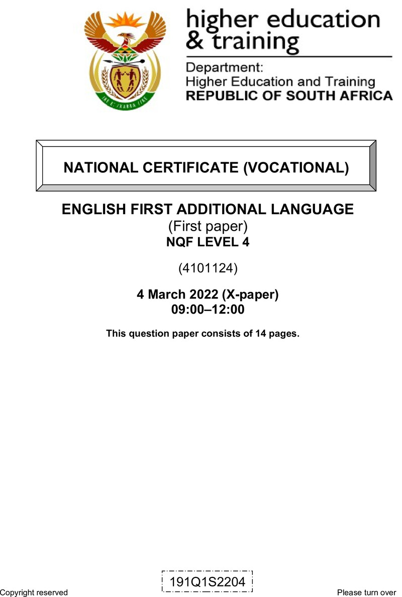 Nc1210 English First Additional Language L4 P1 Supp QP Feb 2022 Signed Off