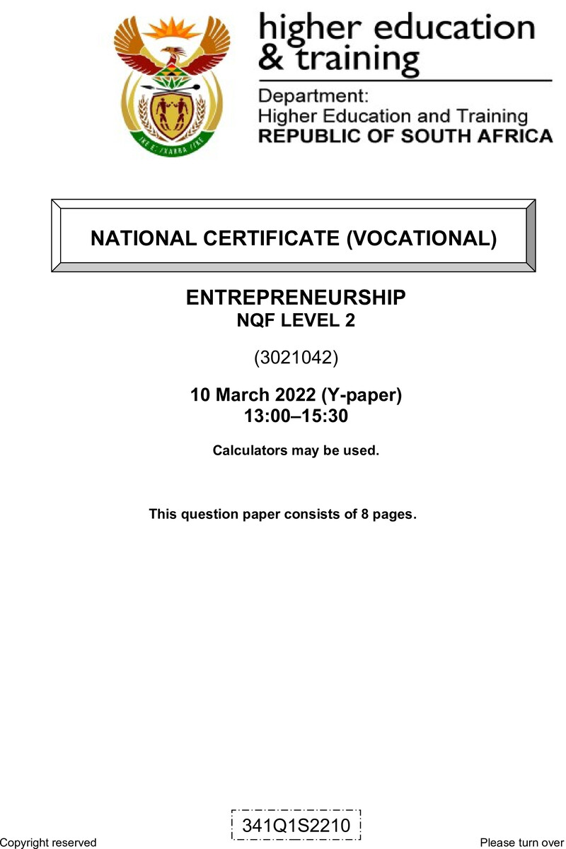 Entrepreneurship L2 QP Feb 2022 Edited