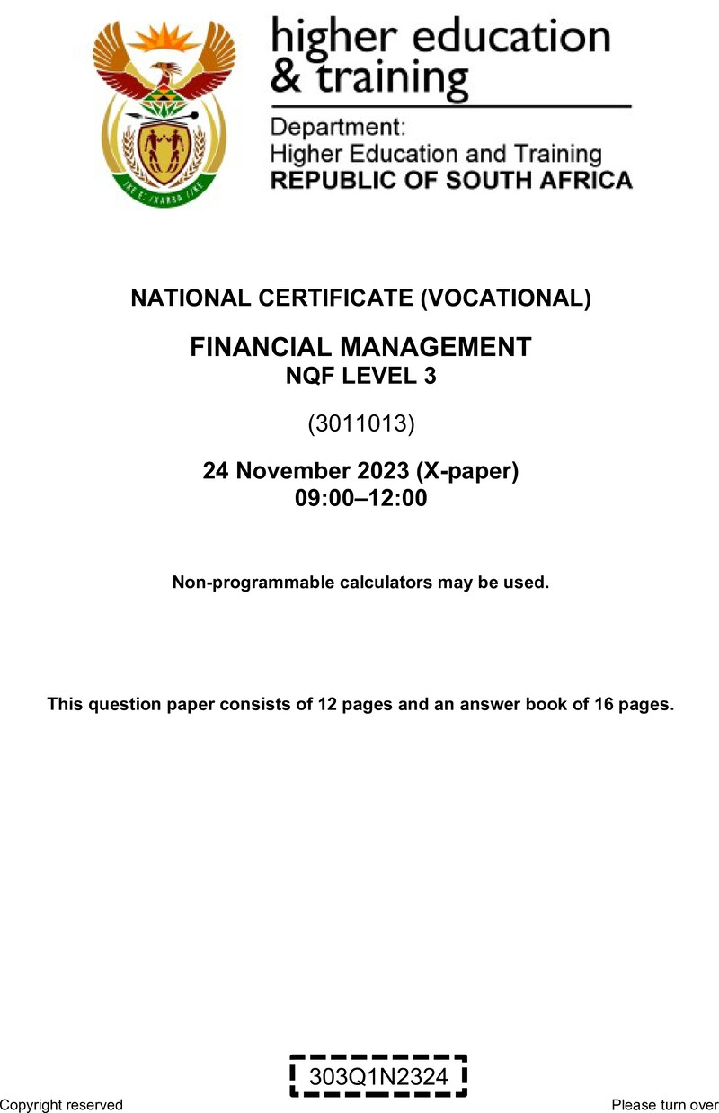 Nc1260 Financial Management L3 QP Nov 2023