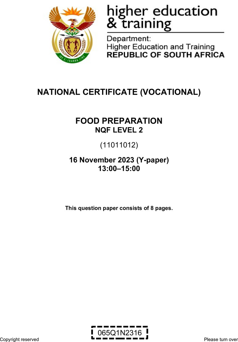 Nc1310 Food Preparations L2 QP Nov 2023 Van Zyl E