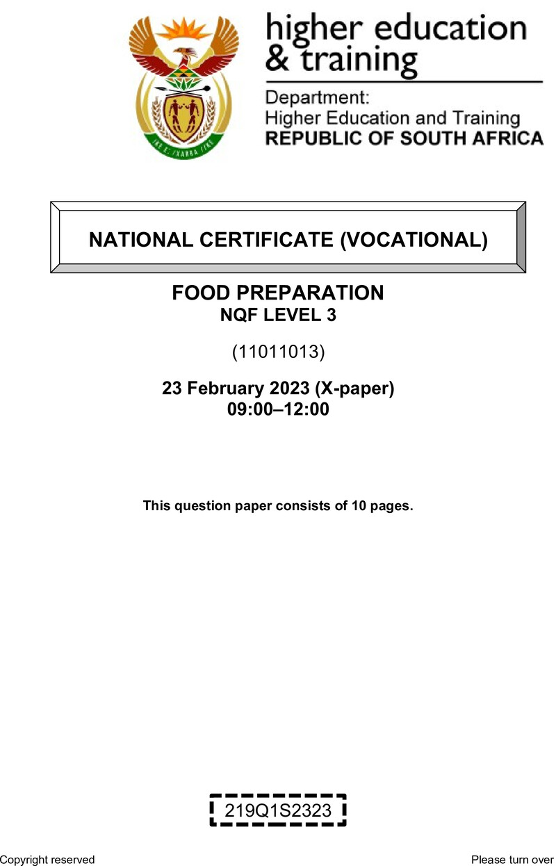 Food Preparation L3 QP Feb 2023 preview