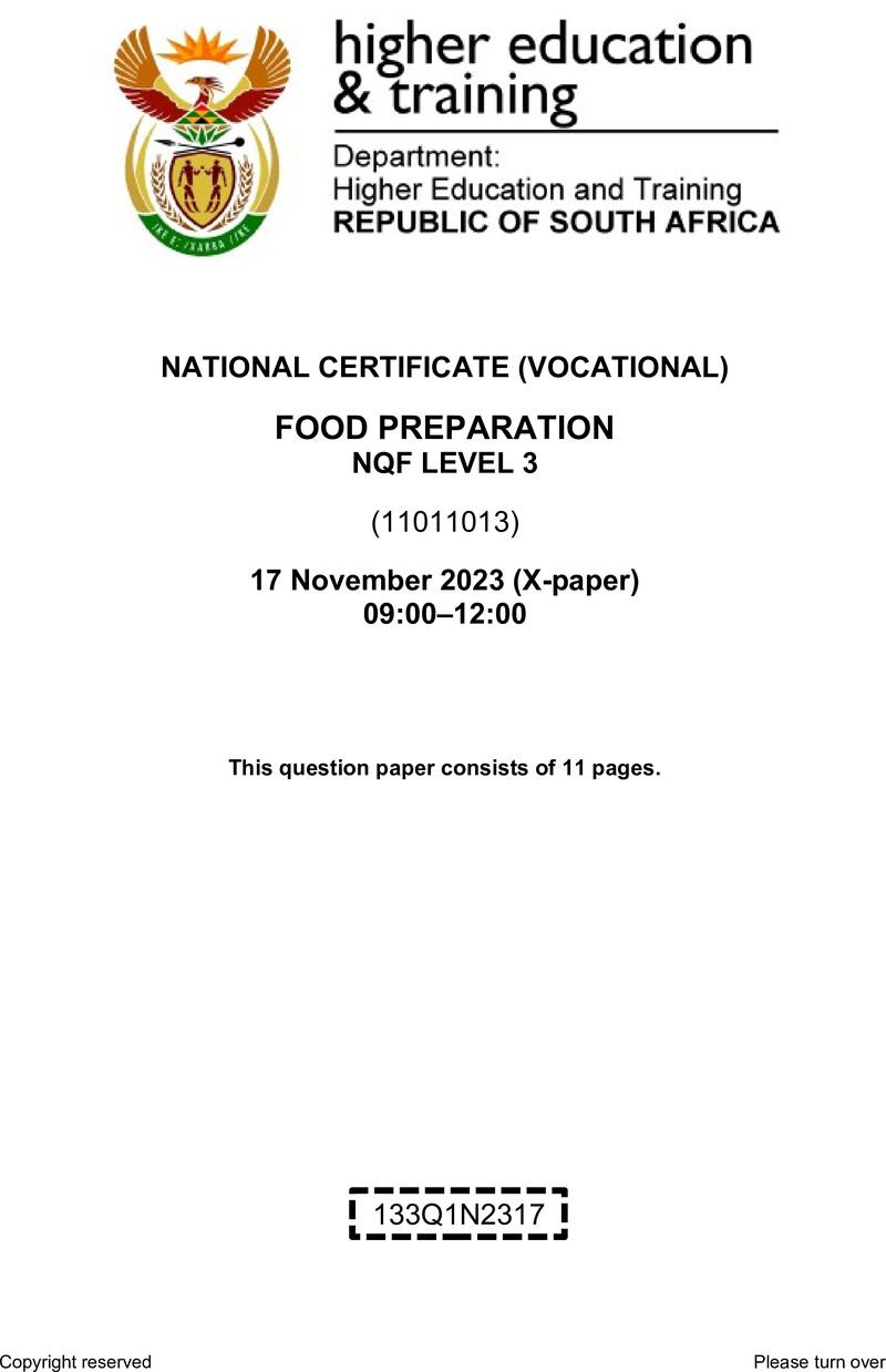 Food Preparation L3 QP Nov 2023 preview