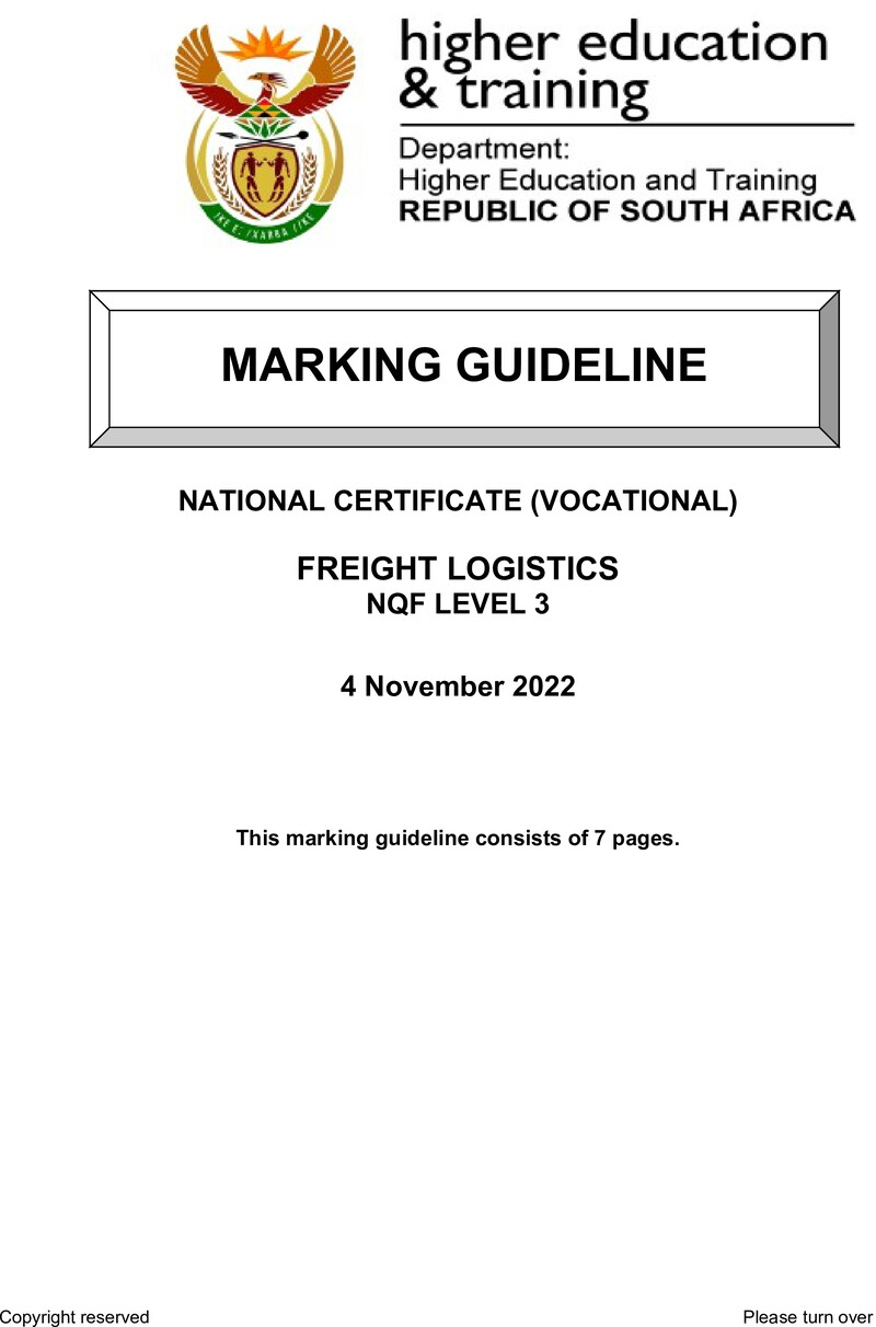 Nc1350 Freight Logistics L3 Nov Memo 2022