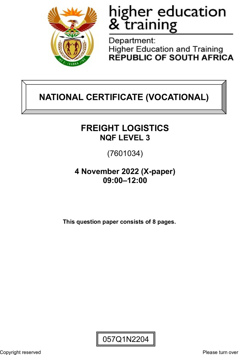 Nc1350 Freight Logistics L3 Nov QP 2022 Moller