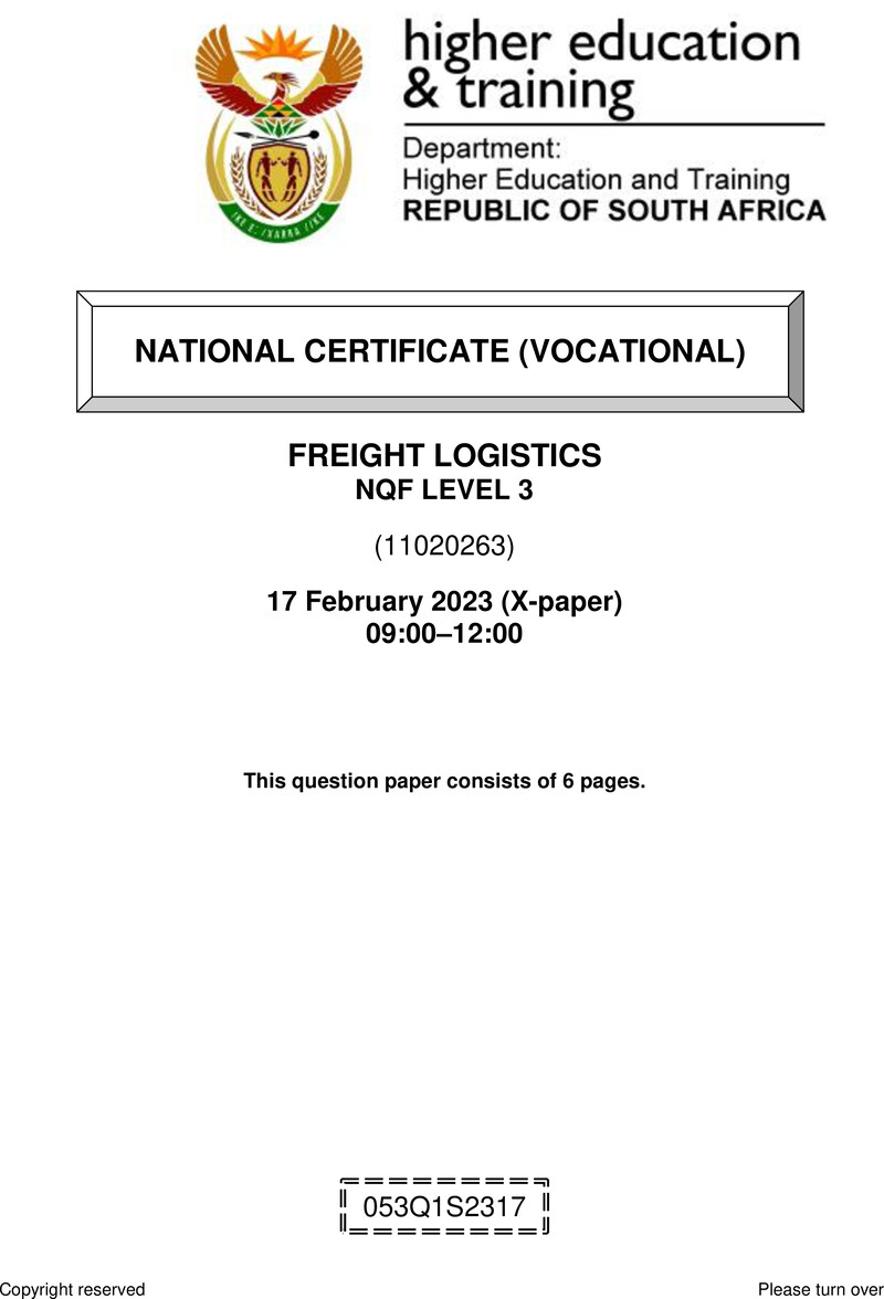 Nc1350 Freight Logistics L3 QP Supp Feb 2023
