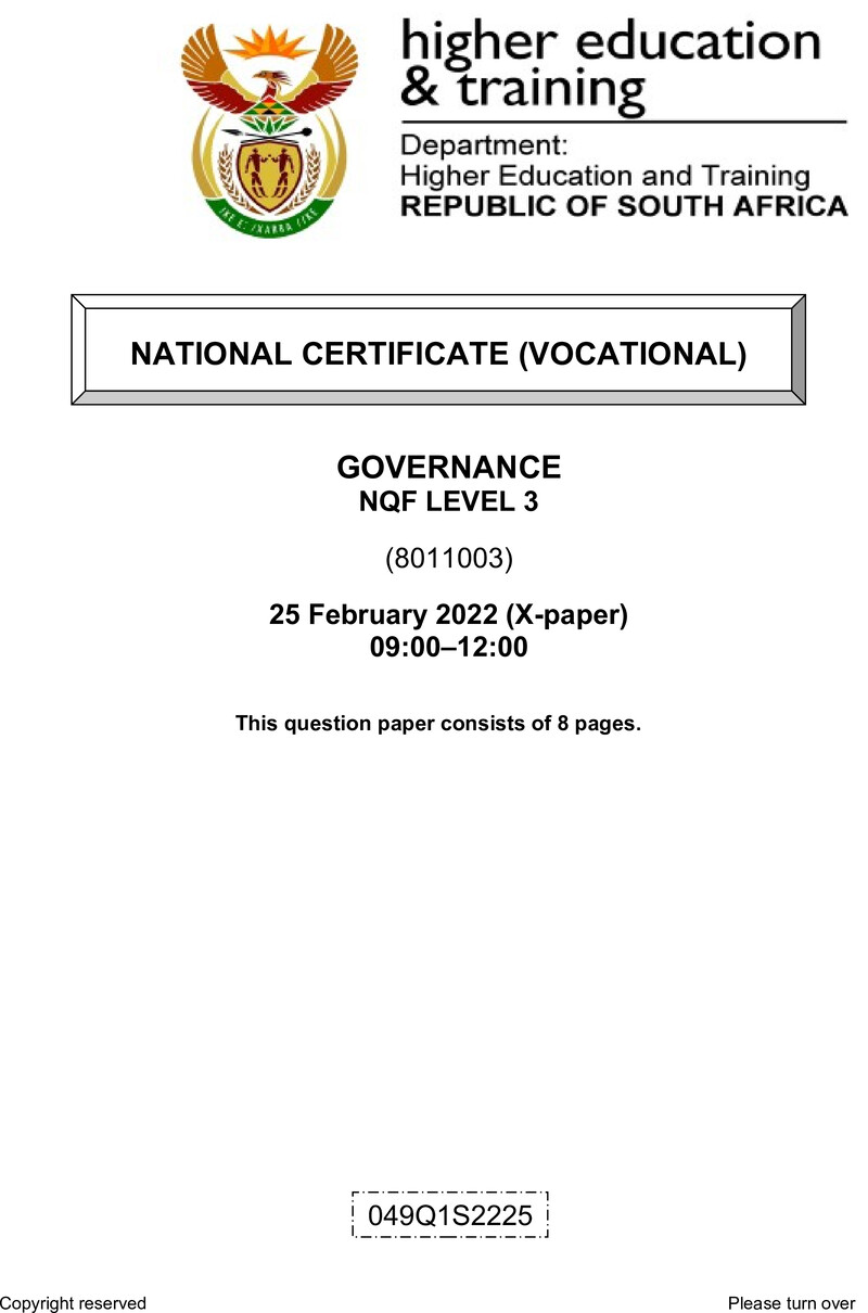 Governance L3 Supp QP Feb 2022 Edited Fopma