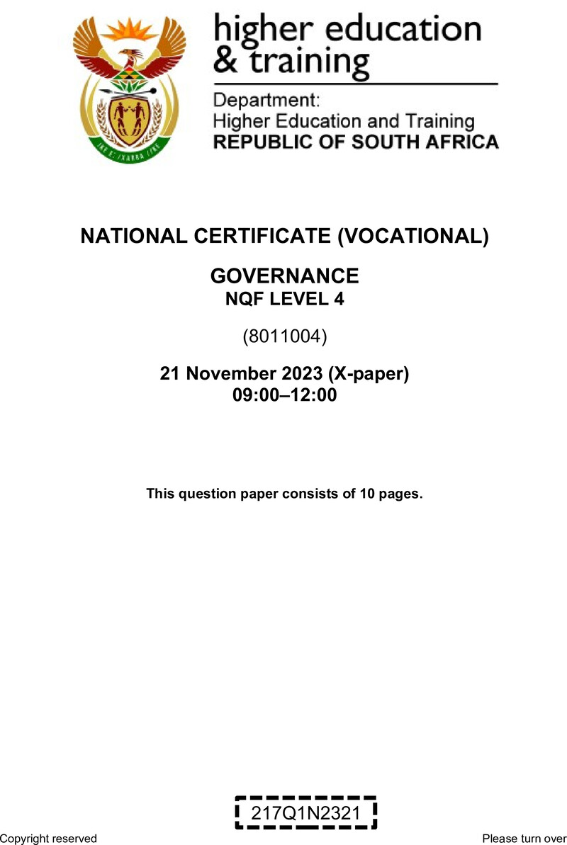 Nc1380 Governance L4 QP Nov 2023 Signed Off De Jager