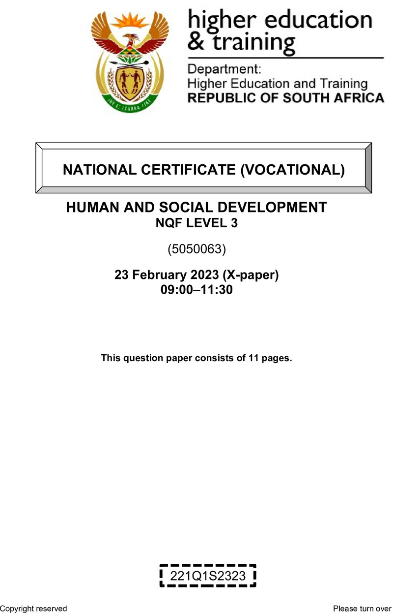 Nc1490 Human And Social Development L3 QP Feb 2023