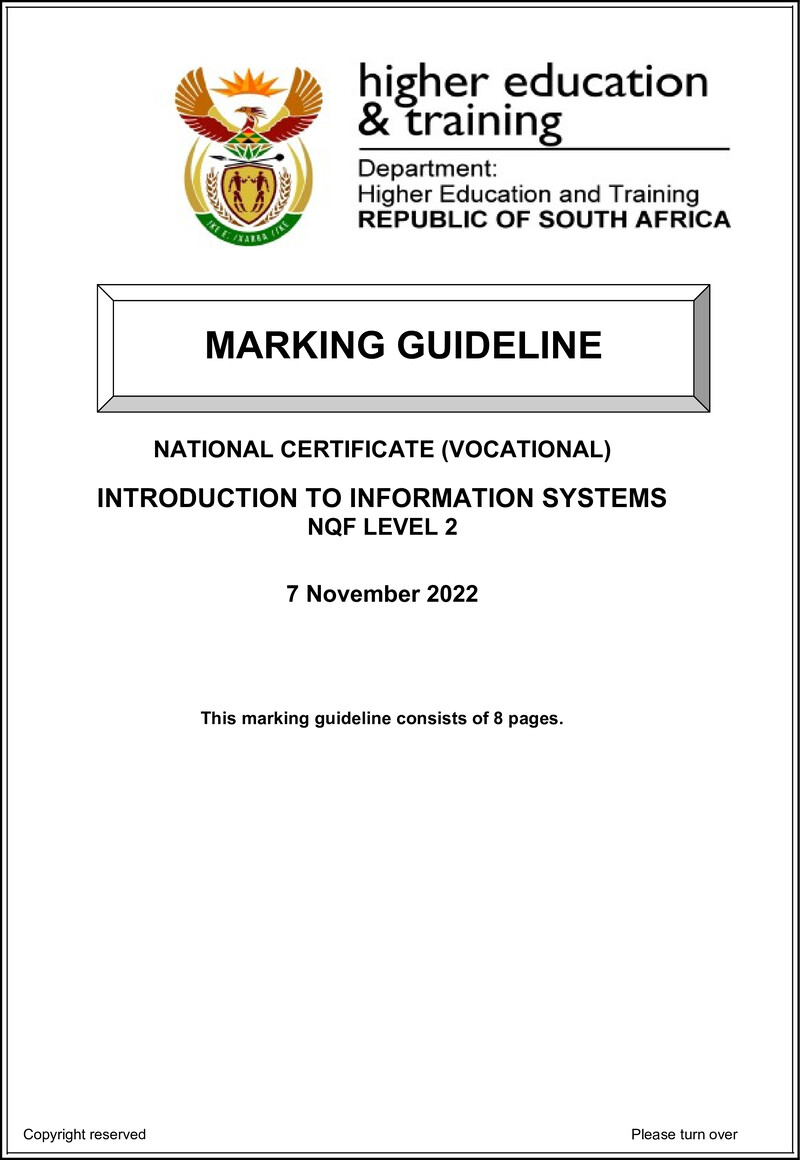 Nc1560 Introduction To Information Systems L2 Nov Memo 2022 Ed