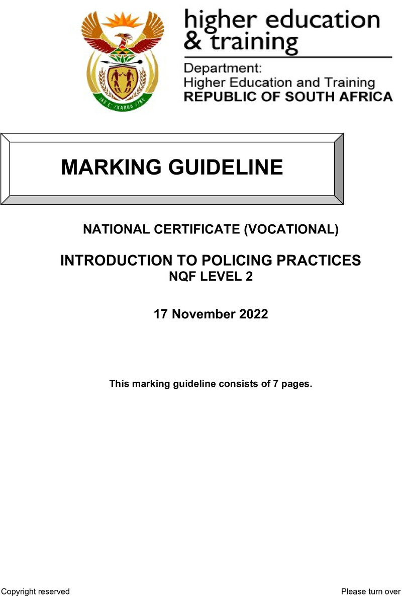 Nc1580 Introduction To Policing Practices L2 Nov Memo 2022