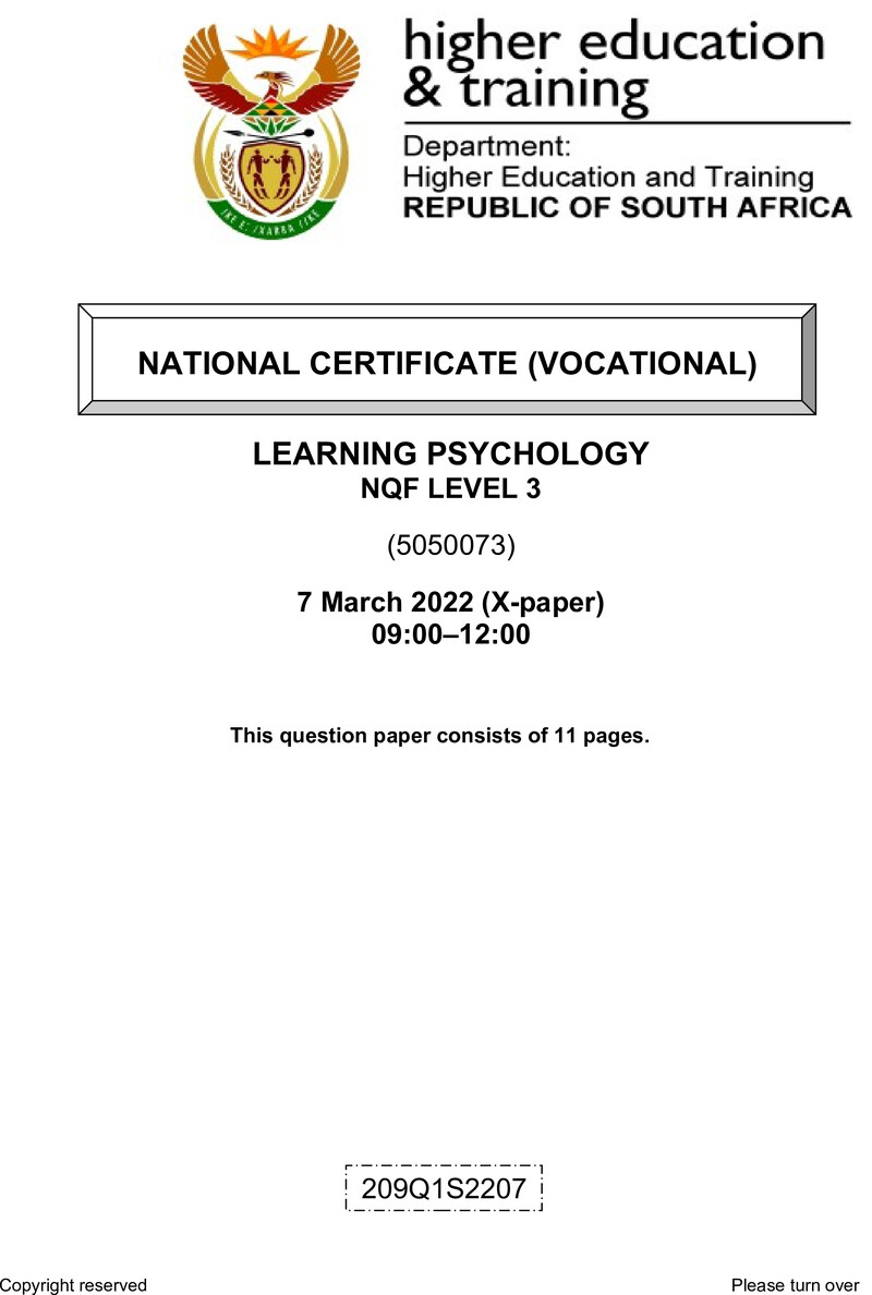 Learning Psychology L3 Supp QP Feb 2022 Moller