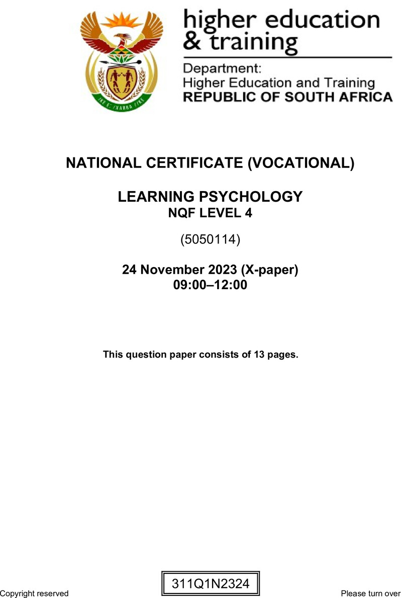 Nc1700 Learning Psychology L4 Nov QP 2023 Signed Off