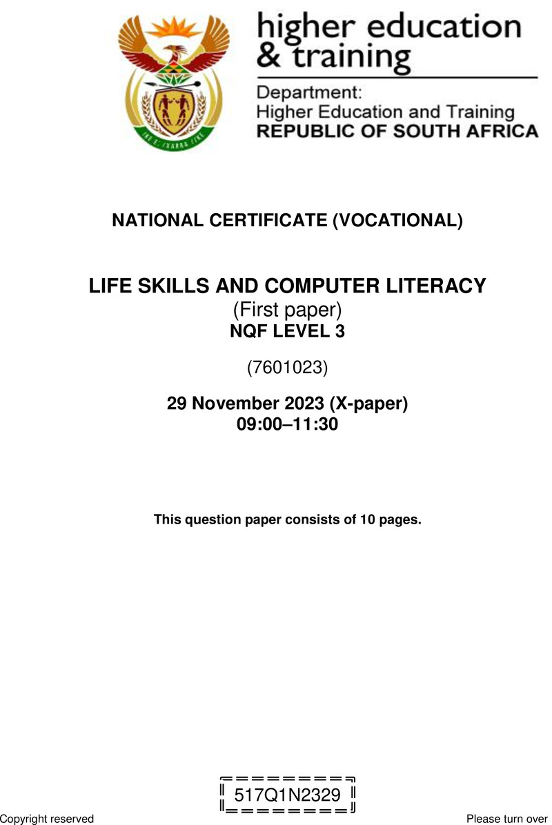 Nc1730 Life Skills And Computer Literacy L3 P1 QP Nov 2023 Signed Off