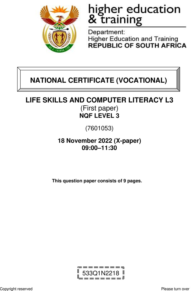 Nc1730 Life Skills And Computer Literacy L3 P1 Nov QP 2022 Signed Off