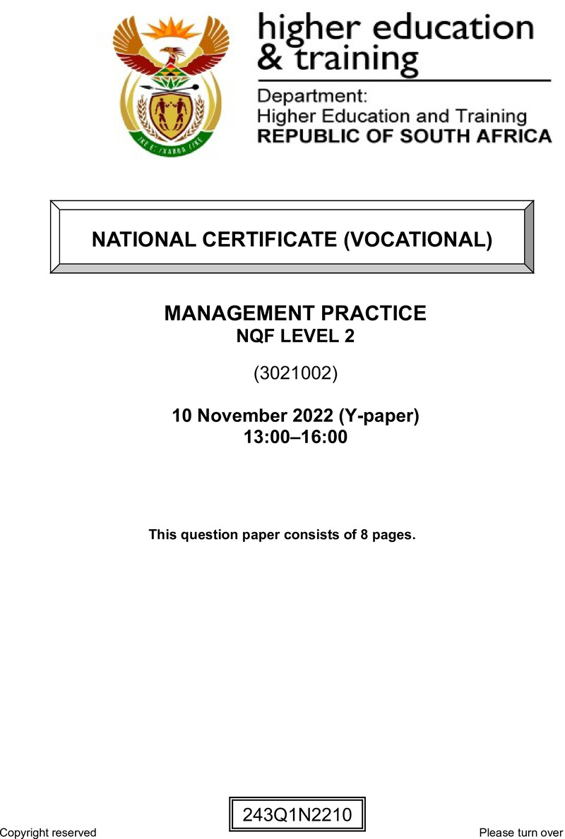 Nc1780 Management Practice L2 Nov QP 2022 Moller