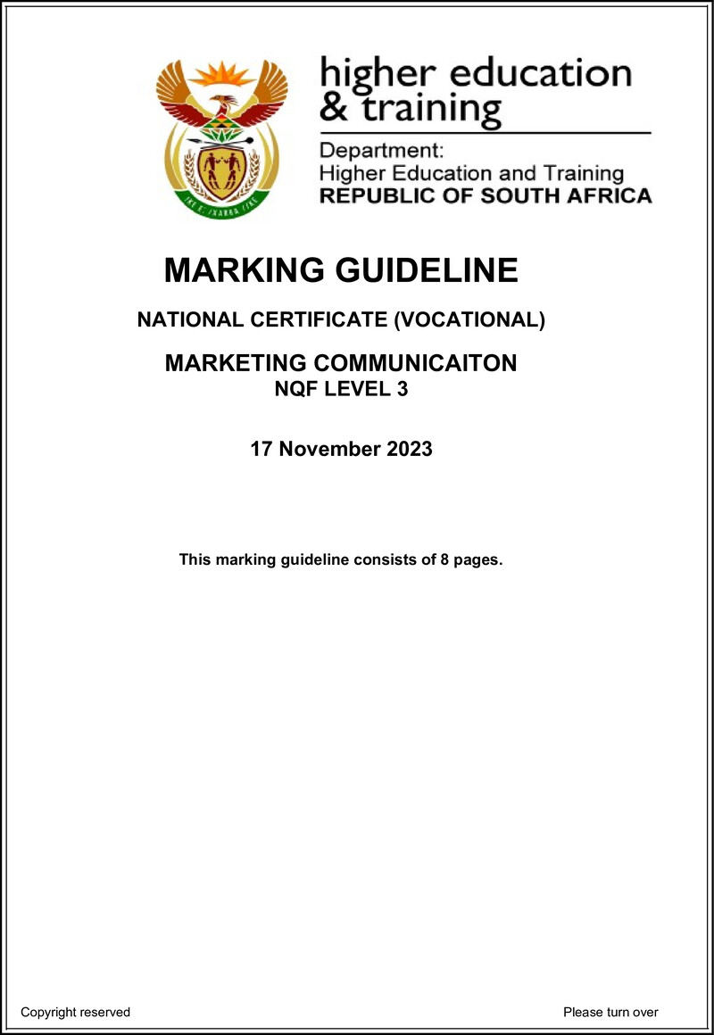 Nc1830 Marketing Communication L3 Nov Memo 2023