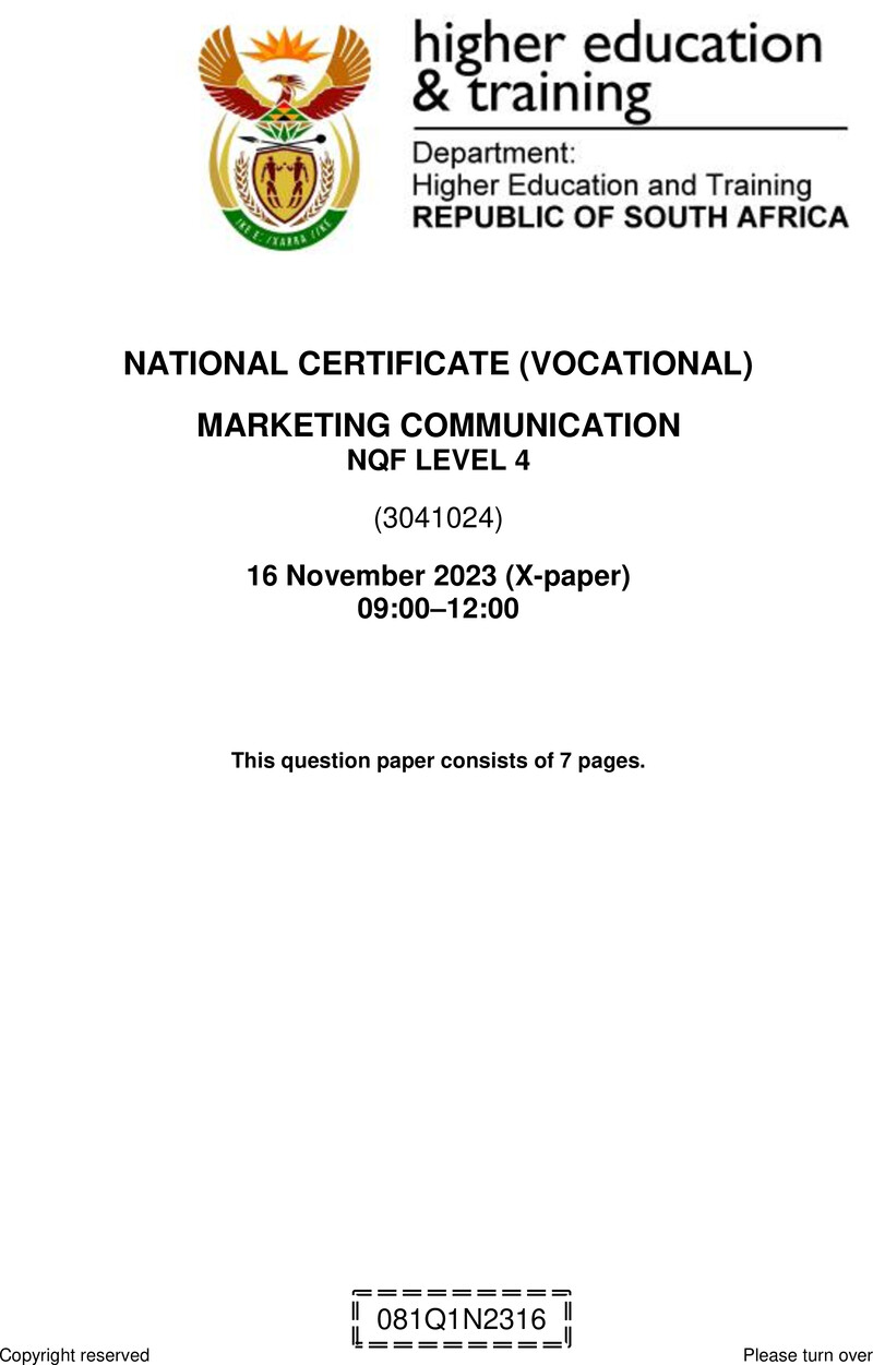 Nc1840 Marketing Communication L4 QP Nov 2023 Signed Off