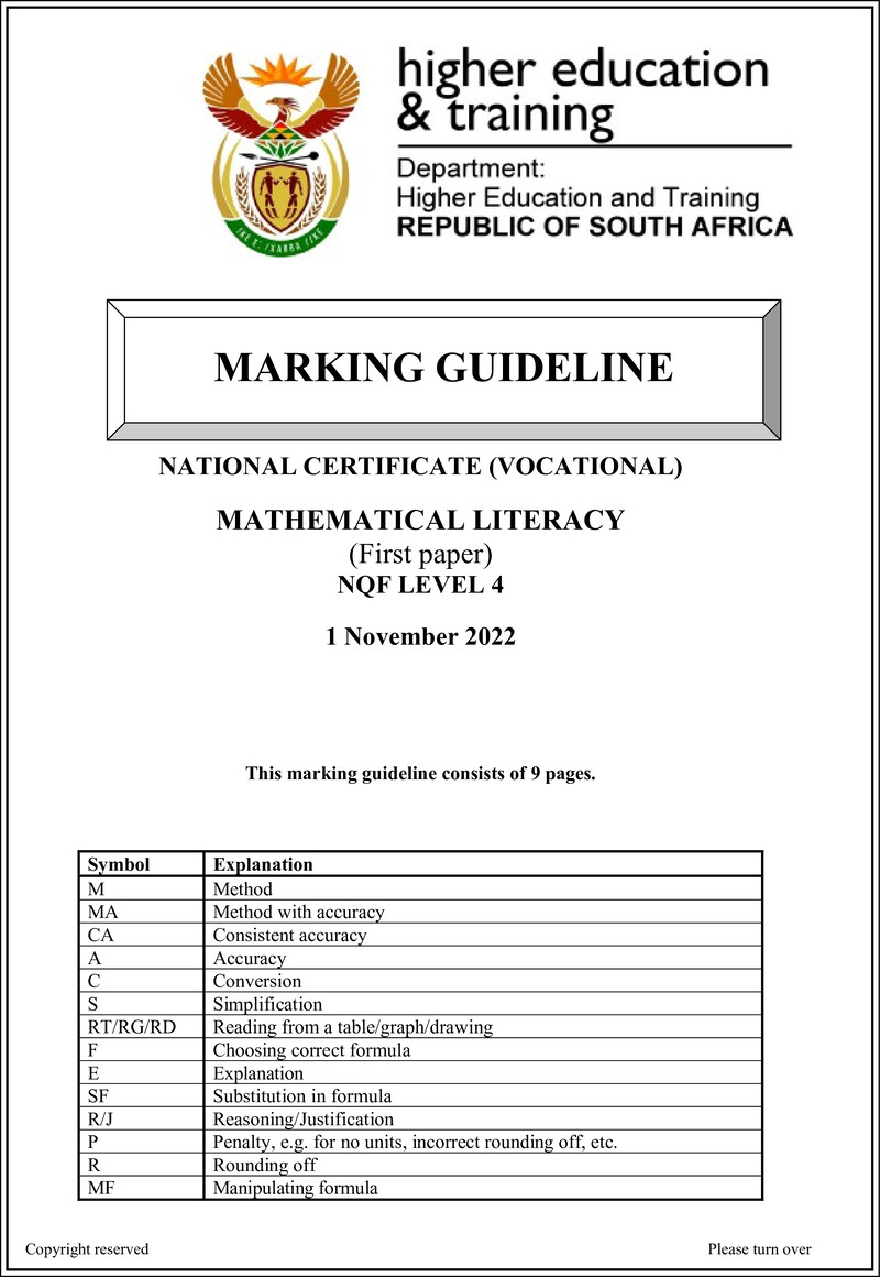 Mathematical Literacy L4 P1 MEMO Nov 2022 preview