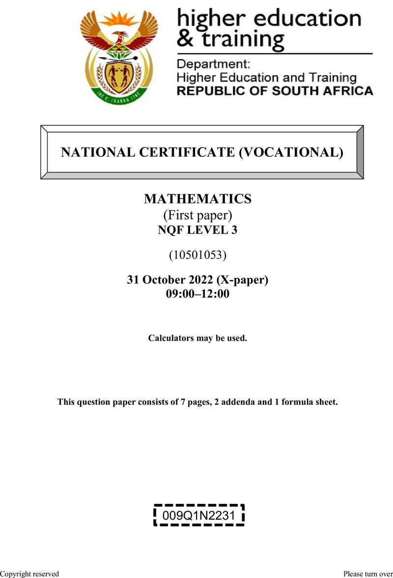 Mathematics L3 P1 Nov 2022 QP preview
