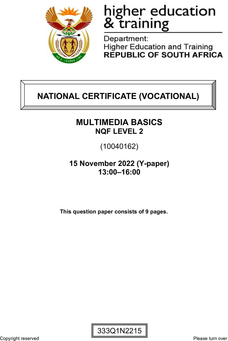Nc2120 Multimedia Basics L2 Nov QP 2022 Pretorius D