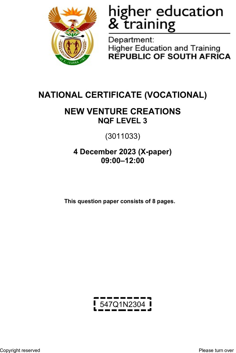 Nc2160 New Venture Creation L3 Nov QP 2023