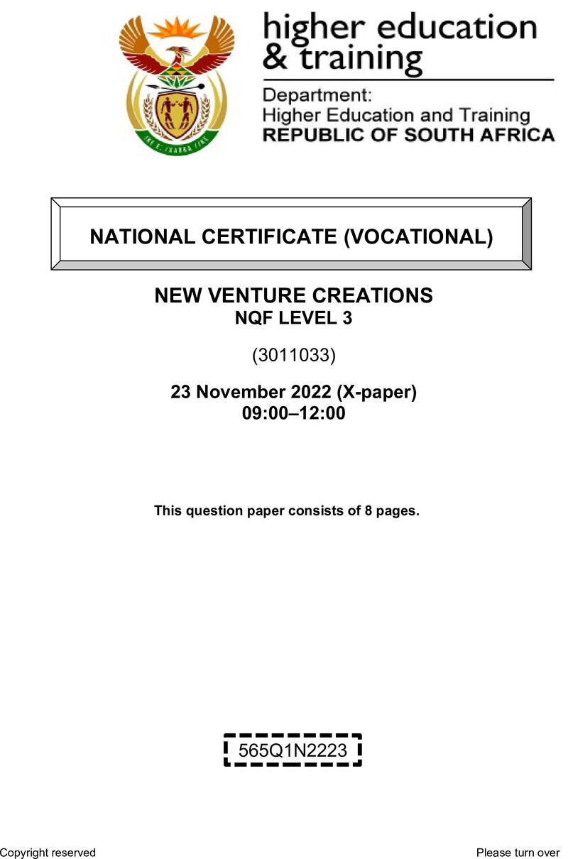 Nc2160 New Venture Creations L3 Nov QP 2022