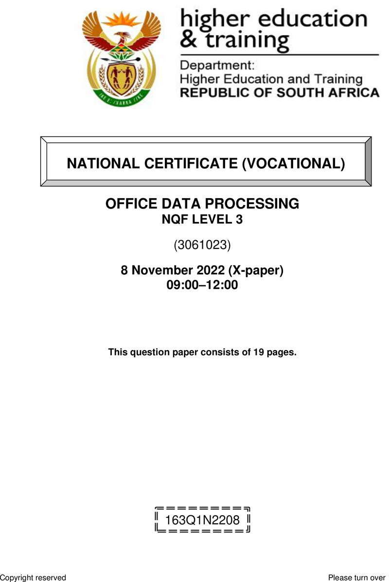 Nc2190 Office Data Processing L3 QP Nov 2022