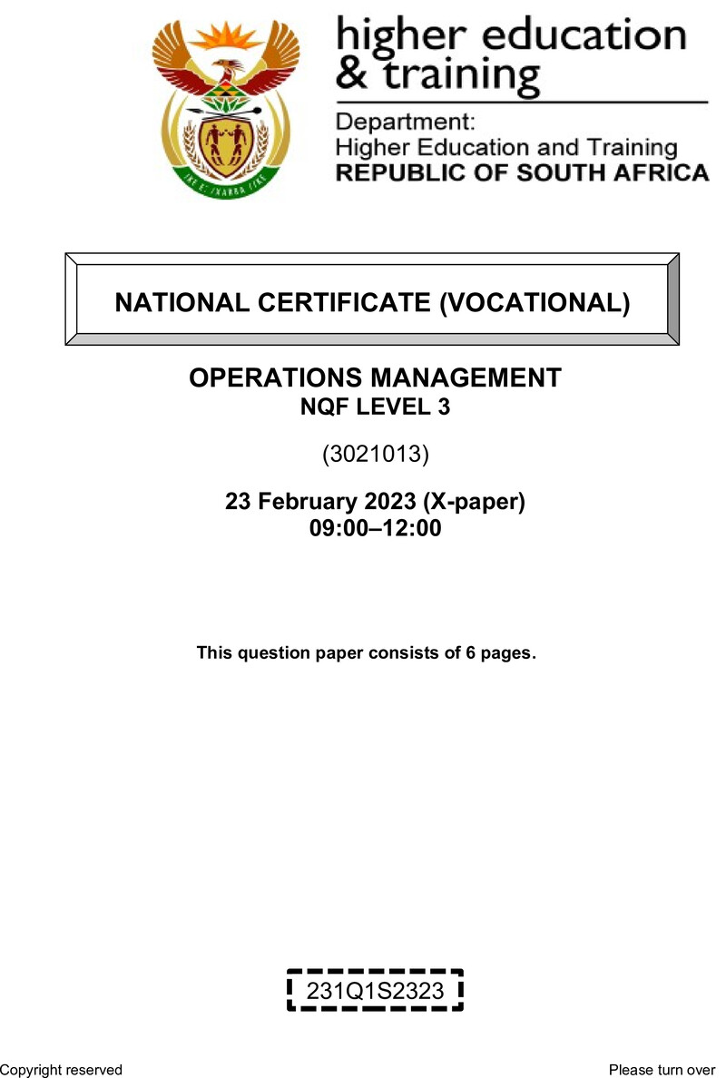 Nc2250 Operations Management L3 QP Feb 2023