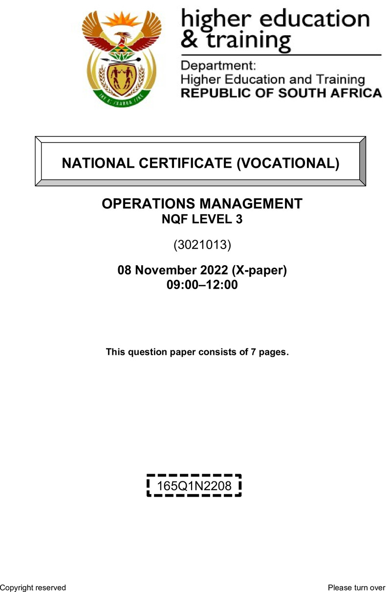 Nc2250 Operations Management L3 QP Nov 2022