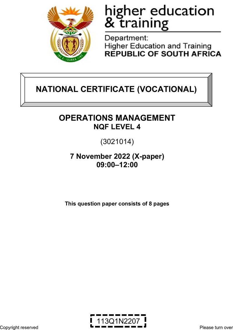 Nc2260 Operations Management L4 QP Nov 2022 Signed Off
