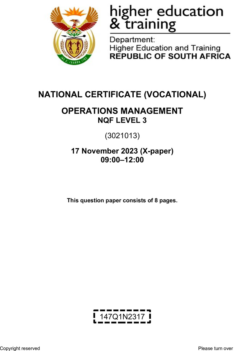 Nc2550 Operations Management L3 QP Nov 2023 Signed Off