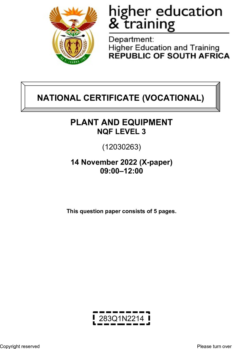 Nc2350 Plant And Equipment L3 QP Nov 2022