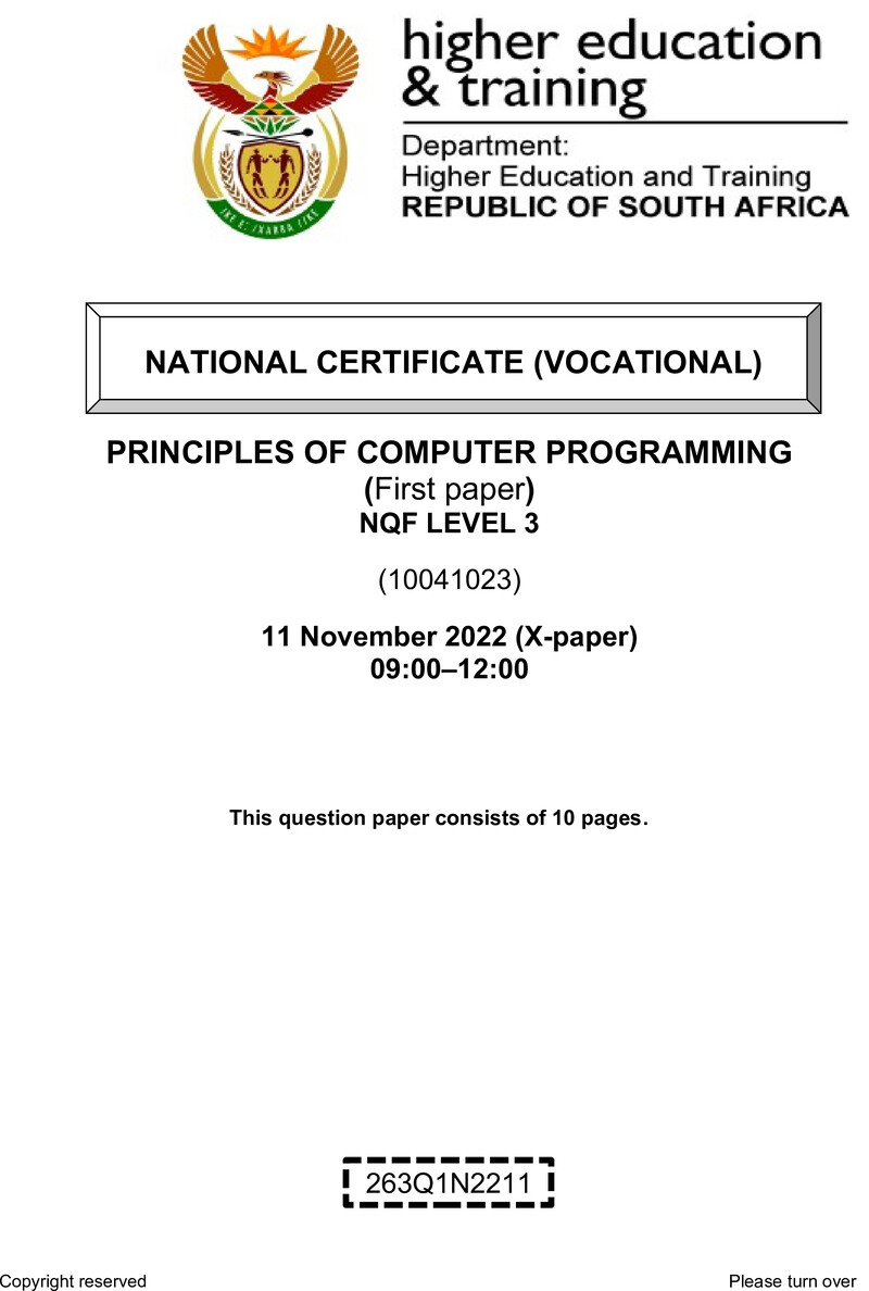 Nc2410 Principles Of Computer Programming L3 P1 QP Nov 2022