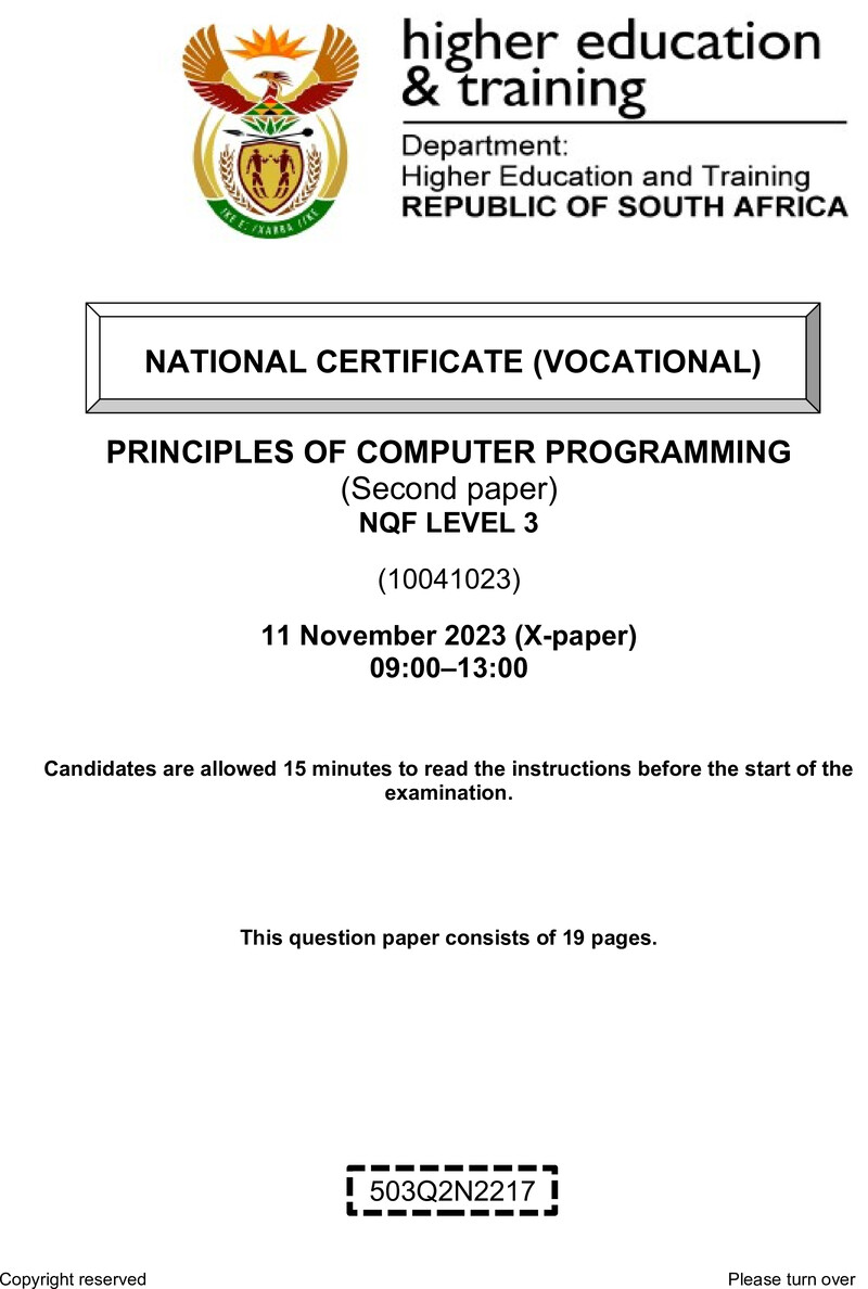 Nc2420 Principles Of Computer Programming L3 P2 QP Nov 2022