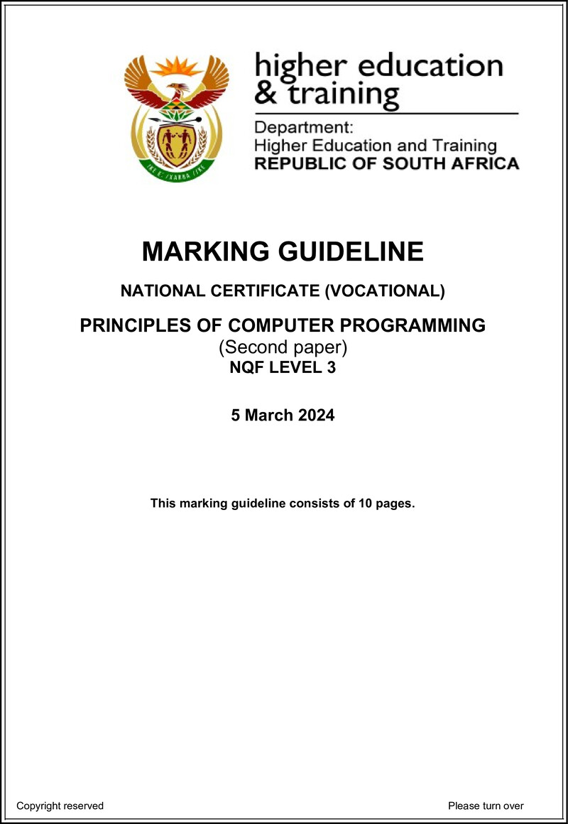 Principles Of Computer Programming L3 P2 Supp MEMO Feb 2022 Not 2024 preview