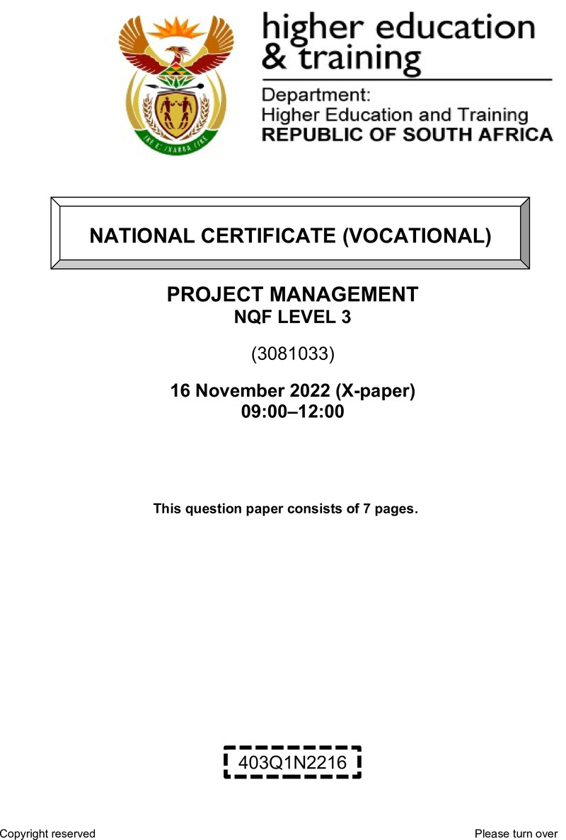 Nc2530 Project Management L3 QP Nov 2022 Moller