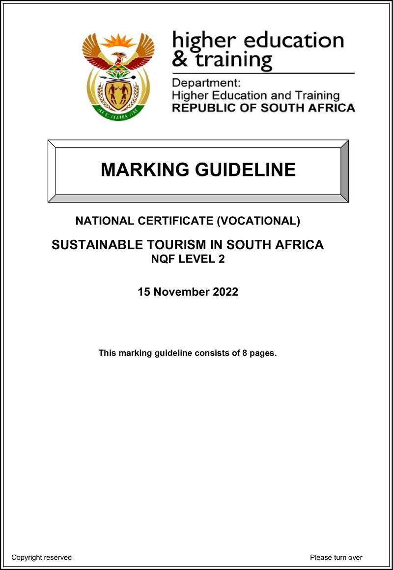 Nc2770 Sustainable Tourism In Sa L2 Nov Memo 2022