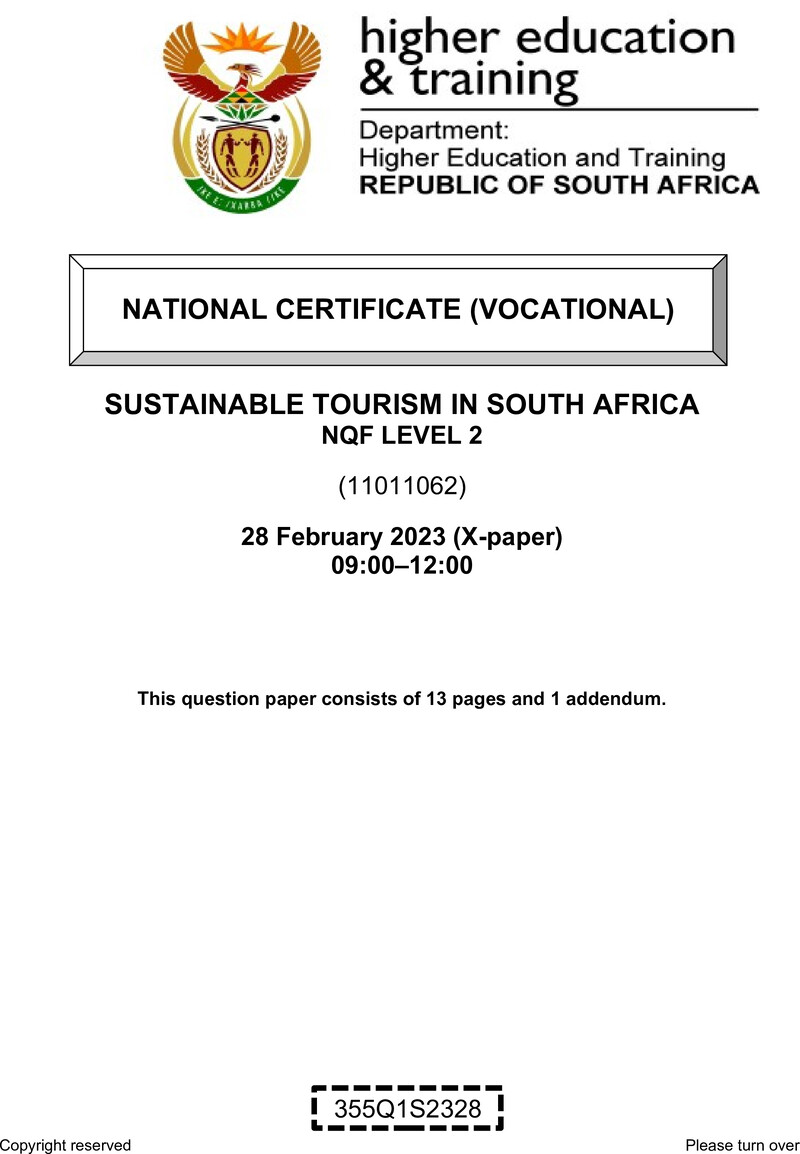 Sustainable Tourism In South Africa L2 QP Supp Feb 2023 Kapp