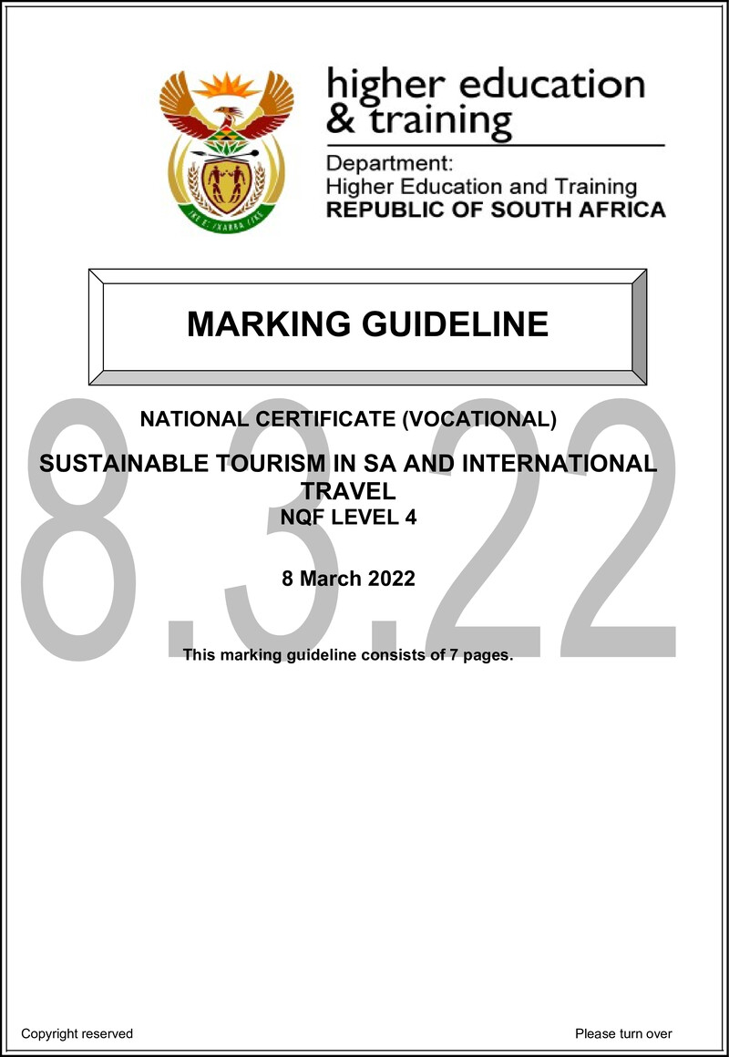 Nc2780 Sustainable Tourism In Sa And International Travel L4 Memo Supp Feb 2022 Signed Off