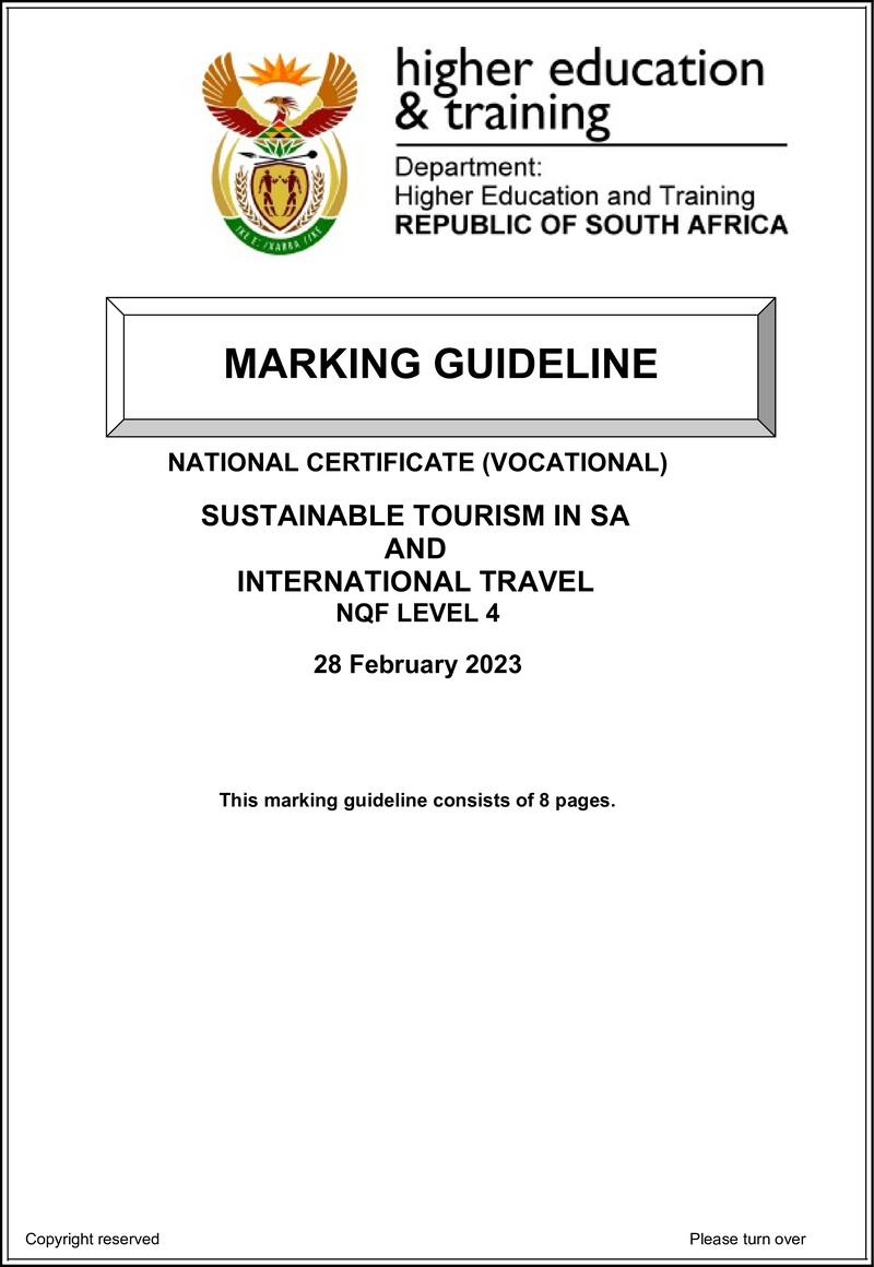 Nc2780 Sustainable Tourism In Sa And International Travel L4 Memo Supp Feb 2023 Signed Off