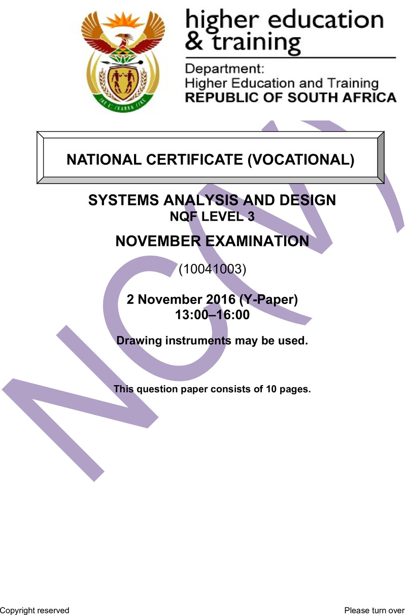 Nc2780 Systems Analysis Design L3 QP Nov 2016