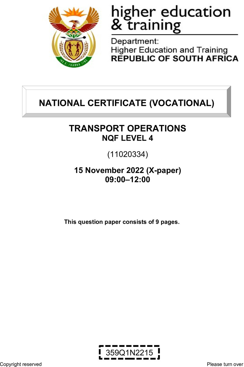 Nc2970 Transport Operations L4 Nov QP 2022 Signed Off